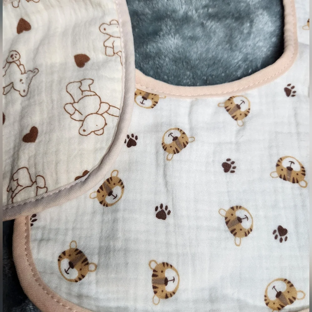 Baby Bib Set with Print - Cream and Brown
